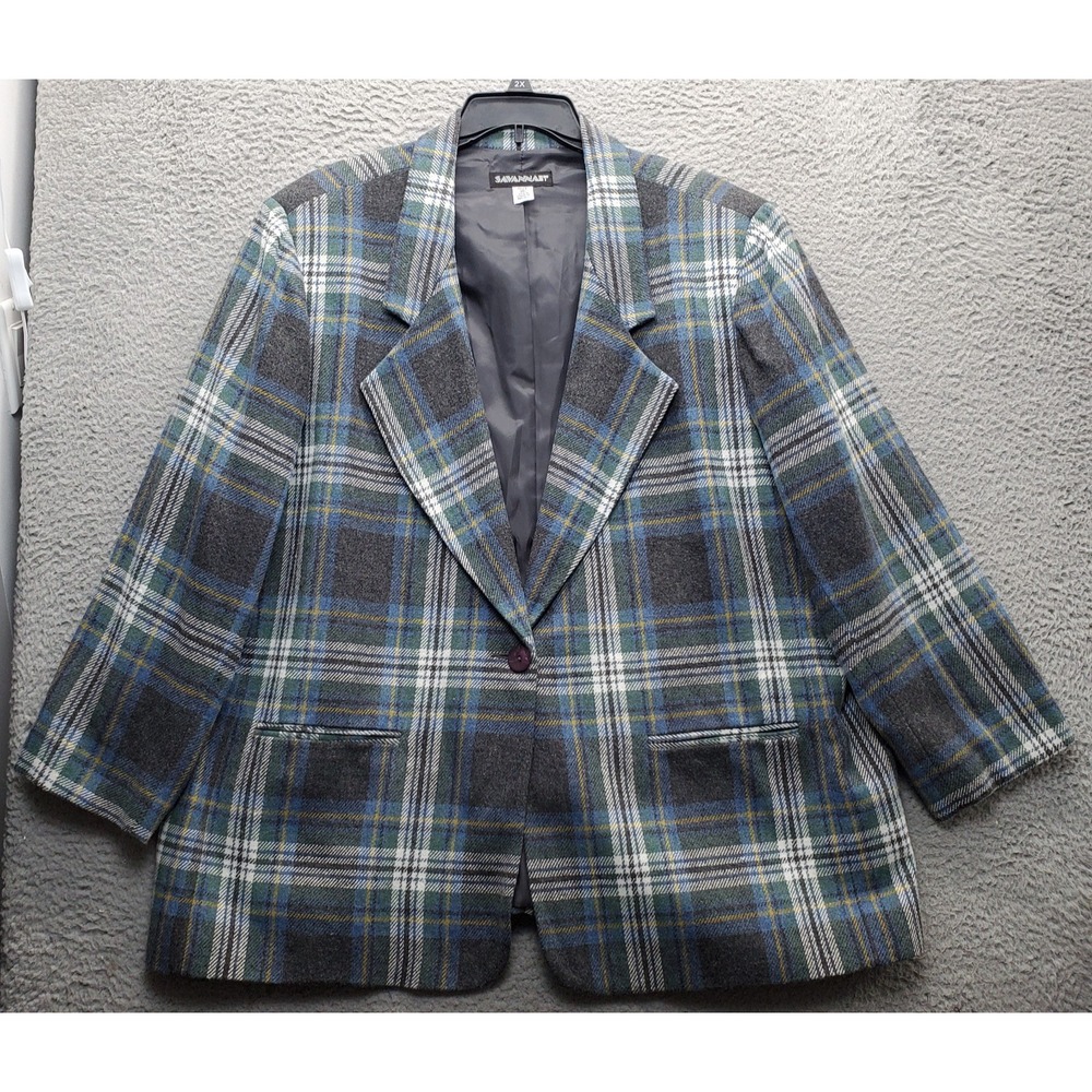 Savannah Blazer Jacket Womens 26 Multi Plaid Wool Blend Single Breasted Formal